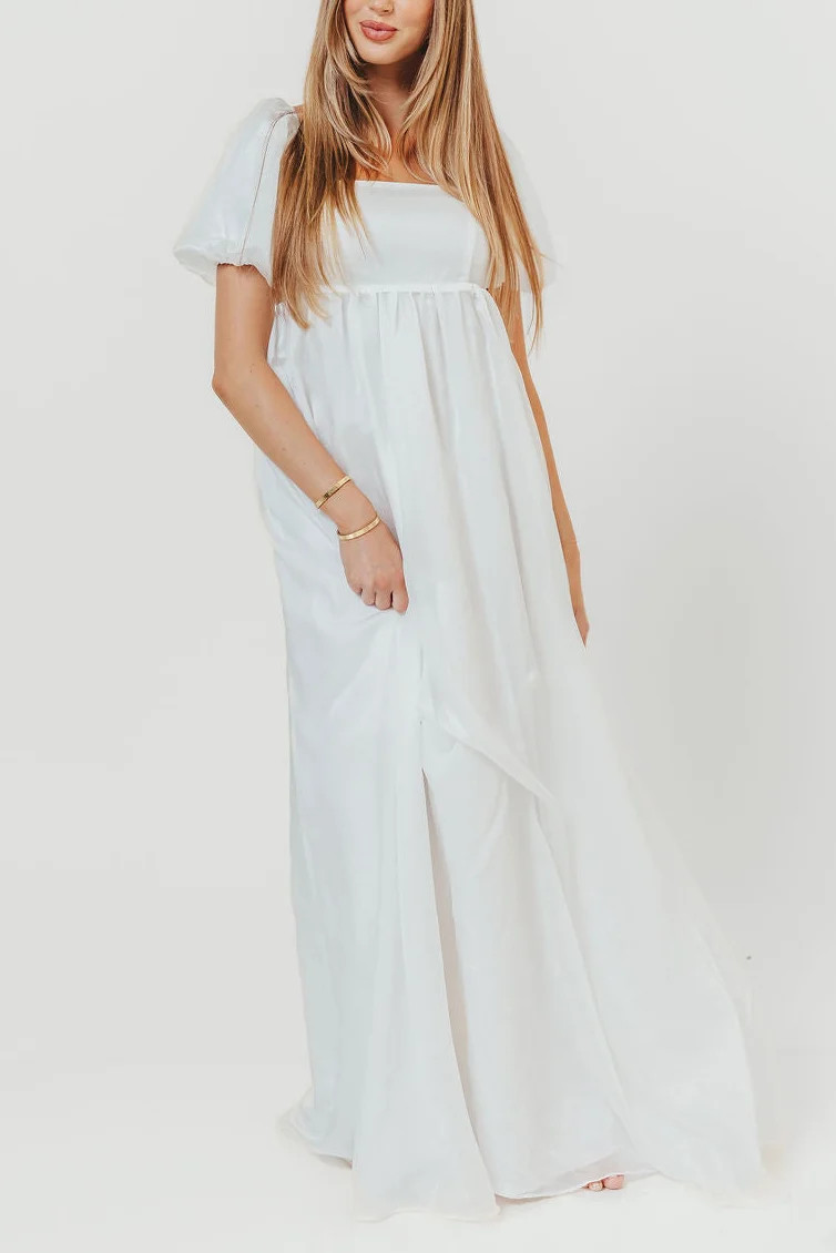 Maison Monochromatic Babydoll Maxi Dress in White | Worth Collective