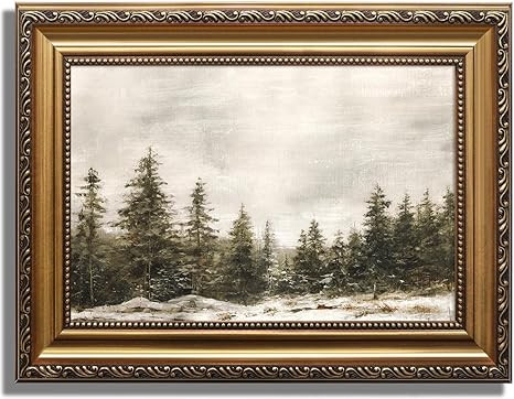 KBKBART Framed Canvas Wall Art Vintage Pine Forest Christmas Art Prints Painting Rustic Landscape... | Amazon (US)