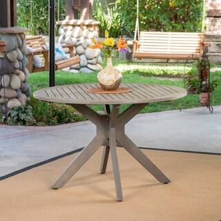 Noble House Stamford Gray Round Wood Outdoor Dining Table with X Base 41348 - The Home Depot | The Home Depot