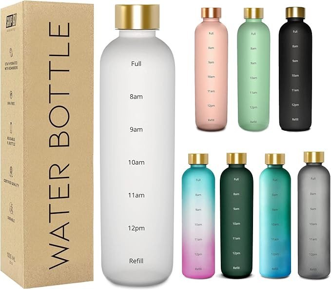 ShapEx 1 Liter Water Bottle With Time Marker - BPA Free, Reusable, Leak Proof, Odorless, Clear an... | Amazon (US)