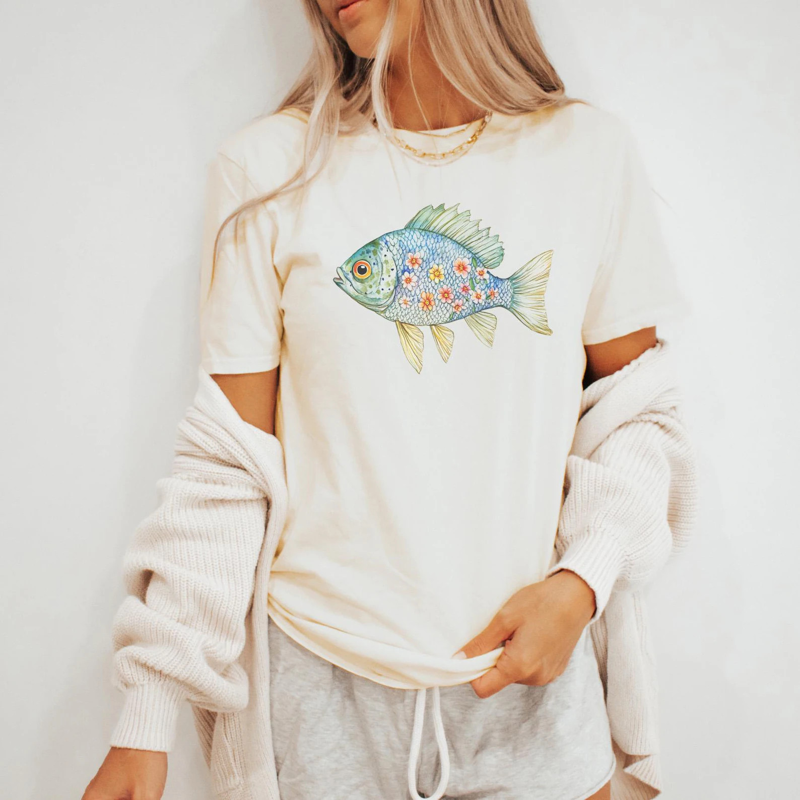 Floral Fish Graphic Tee Whimsical Aquatic Shirt Nature Lover Gift Ocean Art Top Unique Fish Desig... | Etsy (Global)