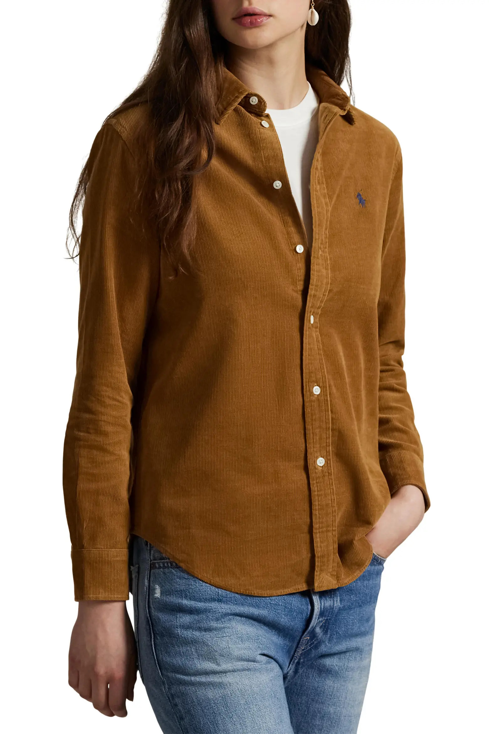 Polo Ralph Lauren Fine Wale Cotton Corduroy Button-Up Shirt (Women) | Nordstrom | Nordstrom