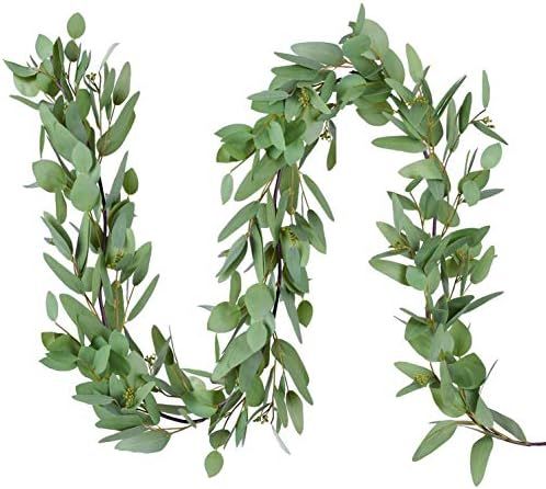 DearHouse 5.5Ft Seeded Eucalyptus Garland, Artificial Vines Faux Eucalyptus Leaves Table Garland Art | Amazon (US)