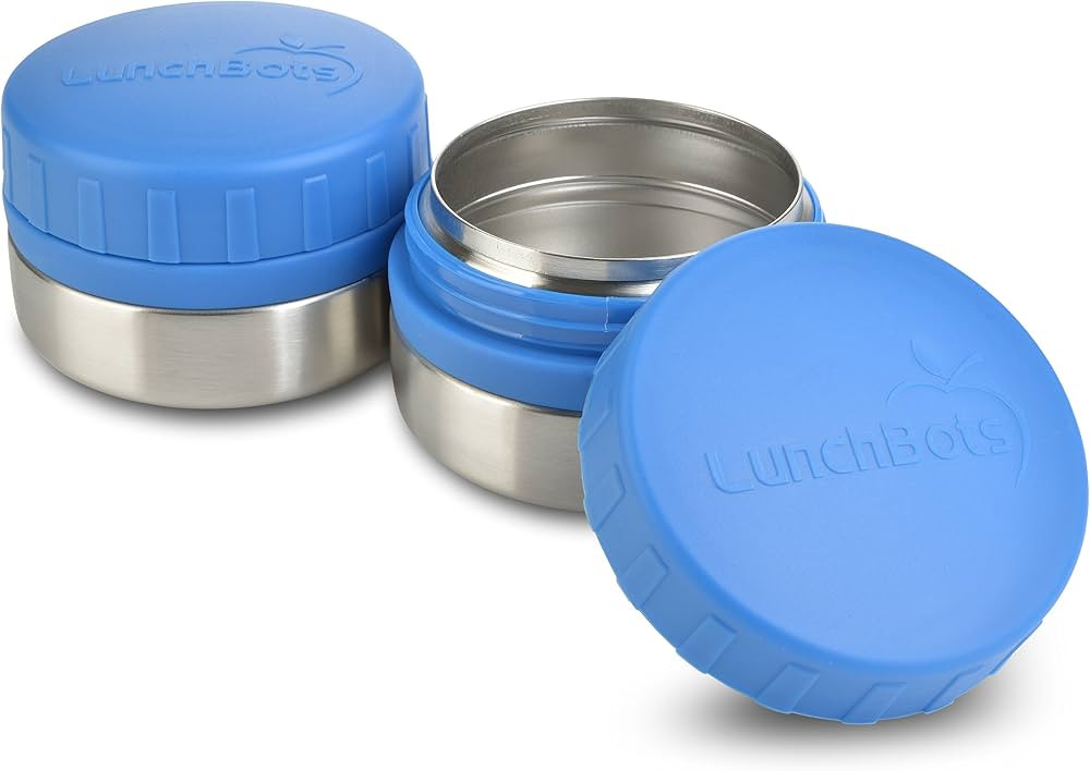 LunchBots Rounds Leak Proof 4 oz. Stainless Snack Container Jar, Set of 2, Blue Lid | Amazon (US)