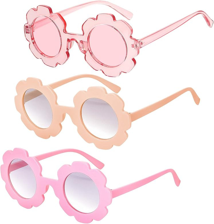 3 Pieces Round Flower Sunglasses Cute Outdoor Beach Sunglasses Eyewear for Kids | Amazon (US)
