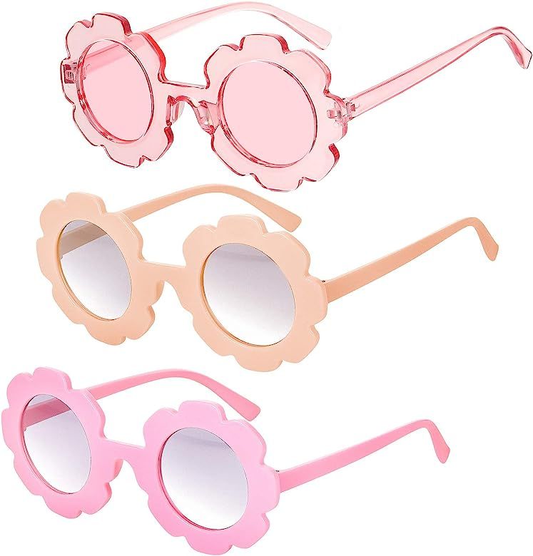 3 Pieces Round Flower Sunglasses Cute Outdoor Beach Sunglasses Eyewear for Kids | Amazon (US)