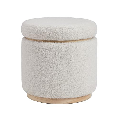 Linon Home Décor Cream Sherpa Round Storage Wooden Base by Linon Lexington Ottoman (AMZN2305) | Amazon (US)