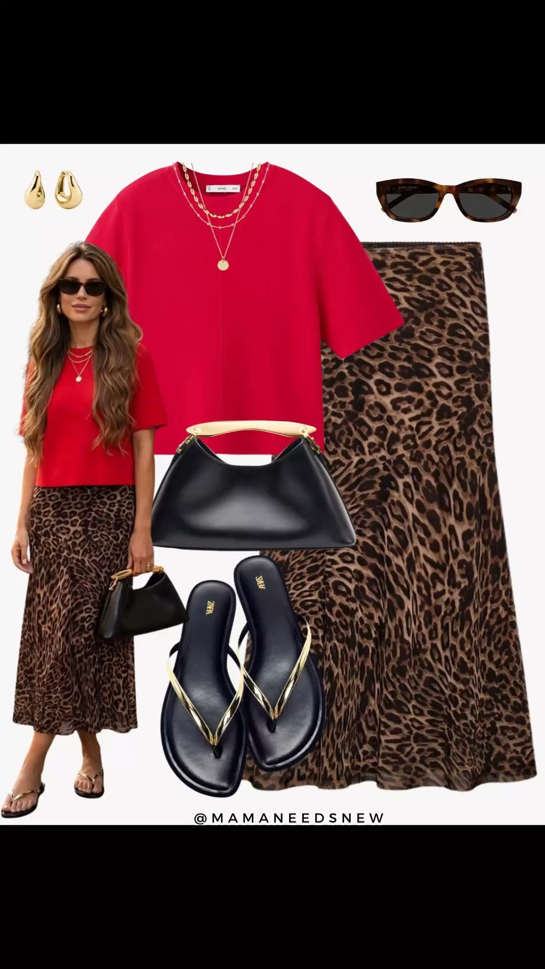 A spring / summer outfit with a red knit t-shirt, leopard skirt, flip flop sandals, top handle bag ❤️🐆

#LTKSaleAlert #LTKSeasonal #LTKootd