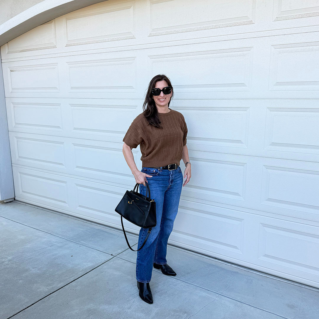 Loving this short sleeve sweater for fall outfits. It's so comfy and easy to wear with jeans. Love! 

 #LTKootd #LTKOver40 #LTKPetite