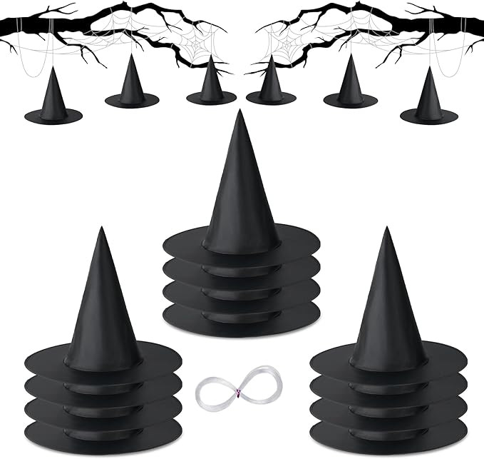 12 PCS Halloween Witch Hat, Black Hanging Witch Hat Costume Accessories Thickened Hanging Wizard ... | Amazon (US)