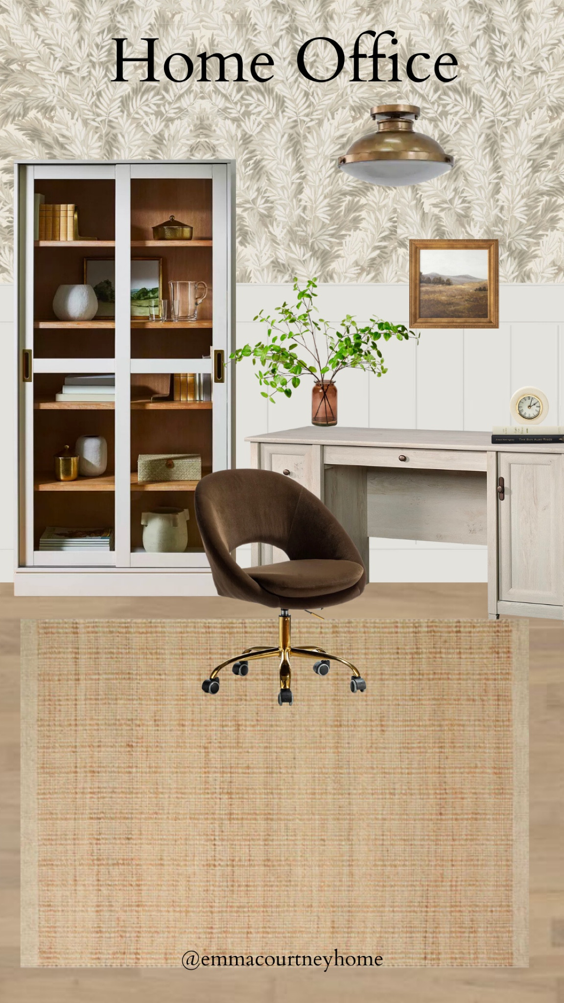 Wallpapered home office with target storage glass cabinet on sale now 

#LTKstyletip #LTKsalealert #LTKhome