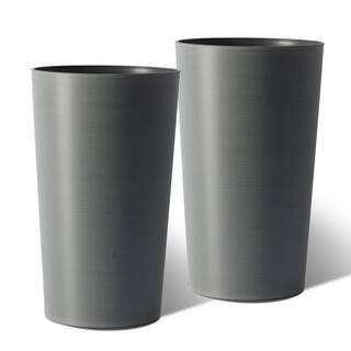 Junia Modern Large 21.7 in. Tall Grey Matte Plastic Round Patio Outdoor Planters (2-Pack) | The Home Depot