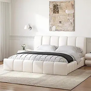 homary Leather King Bed Frame with Upholstered Headboard, Modern Faux Leather Bed Frame No Box Sp... | Amazon (US)