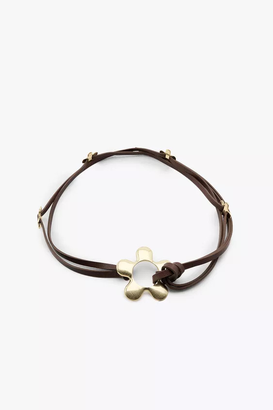 LEATHER CORD BELT WITH FLOWERS | Zara US