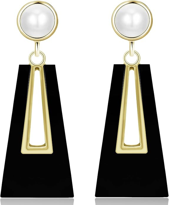 Vintage Geometry Hollow Gold Pearl Acrylic Lightweight Dangle Drop Earrings Bohemian Retro Black ... | Amazon (US)