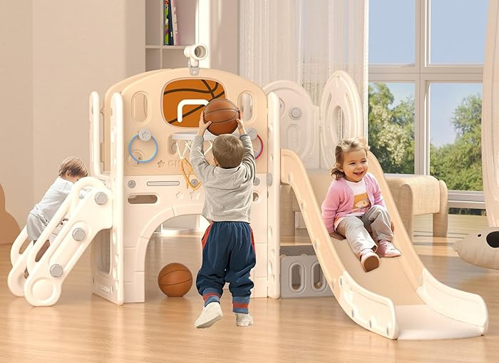 XJD 8 in 1 Toddler Slide Set, Kids Slide for Toddlers Age 1+, Climber Slide PlaySet with Basketba... | Amazon (US)