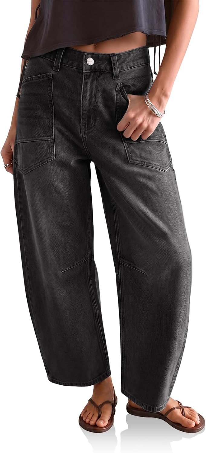 Cicy Bell Women Cropped Barrel Jeans High Waisted Wide Leg Denim Pants | Amazon (US)