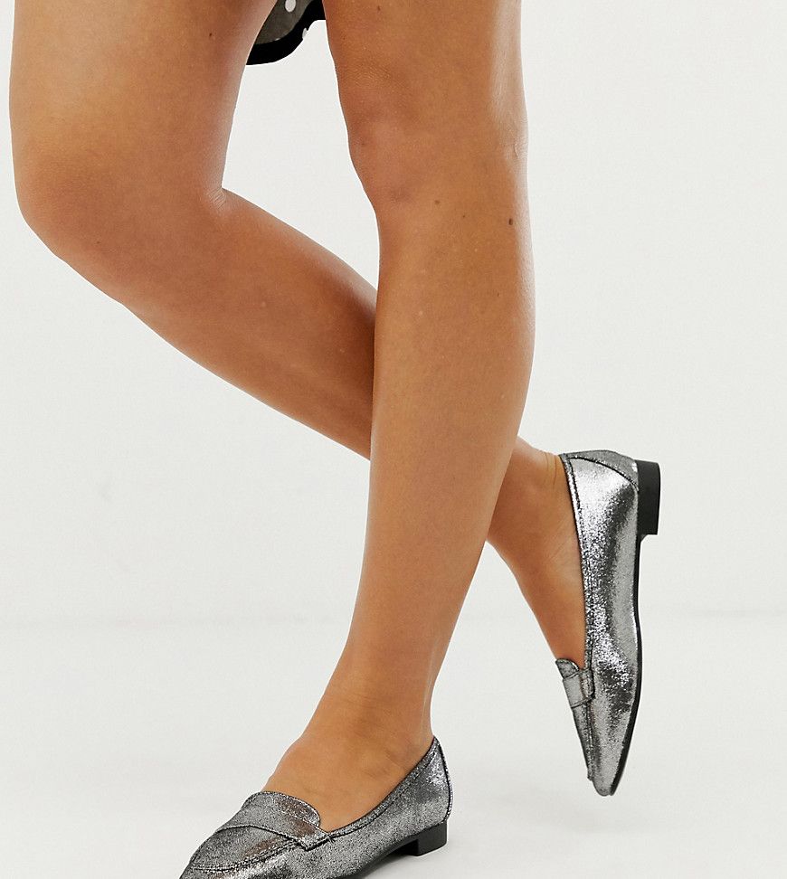 New Look wide fit loafer in cracked silver - Silver | ASOS US
