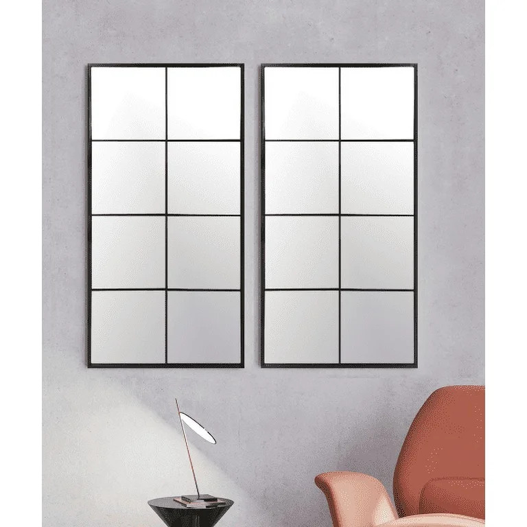 Mainstays 16" x 32" Black Windowpane Mirror Set, Set of 2 | Walmart (US)