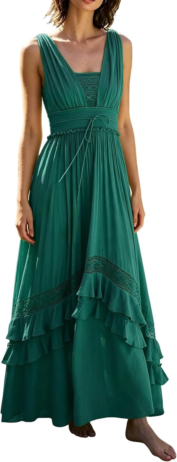 R.Vivimos Womens Summer Boho Elastic Waist Flowy Maxi Dress | Amazon (US)