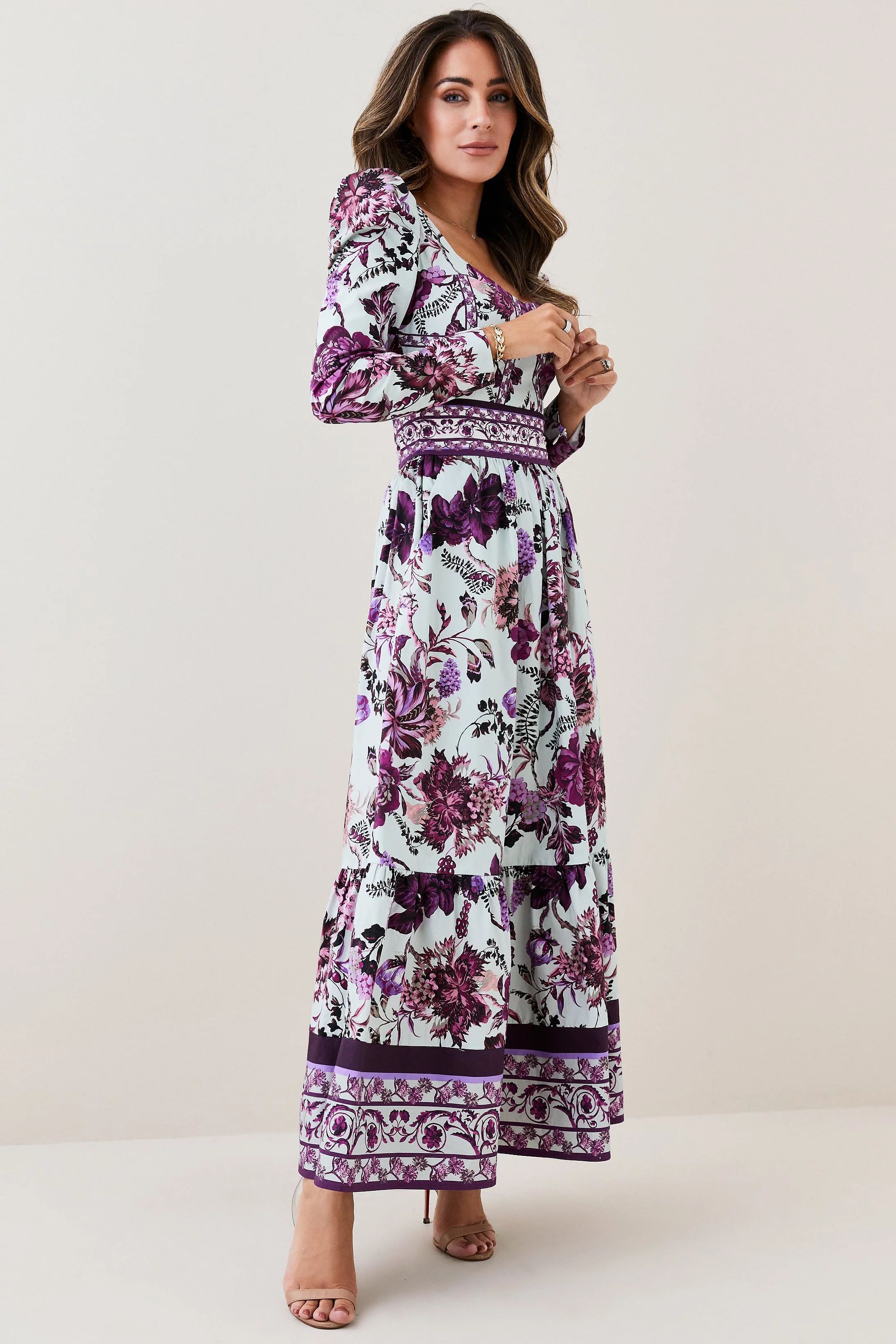 Lydia Millen Border Cotton Sateen Woven Midi Dress | Karen Millen UK + IE + DE + NL