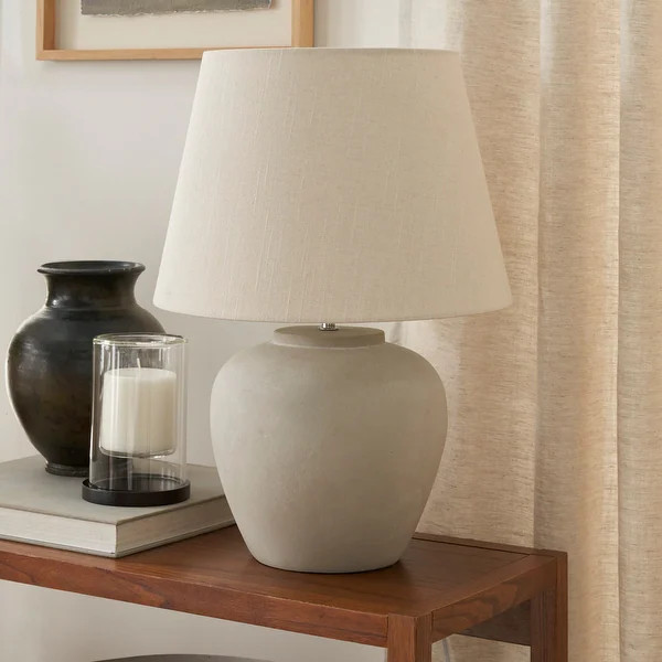 Nourison 20" Rustic Ceramic Pot Table Lamp - Light Grey | Bed Bath & Beyond