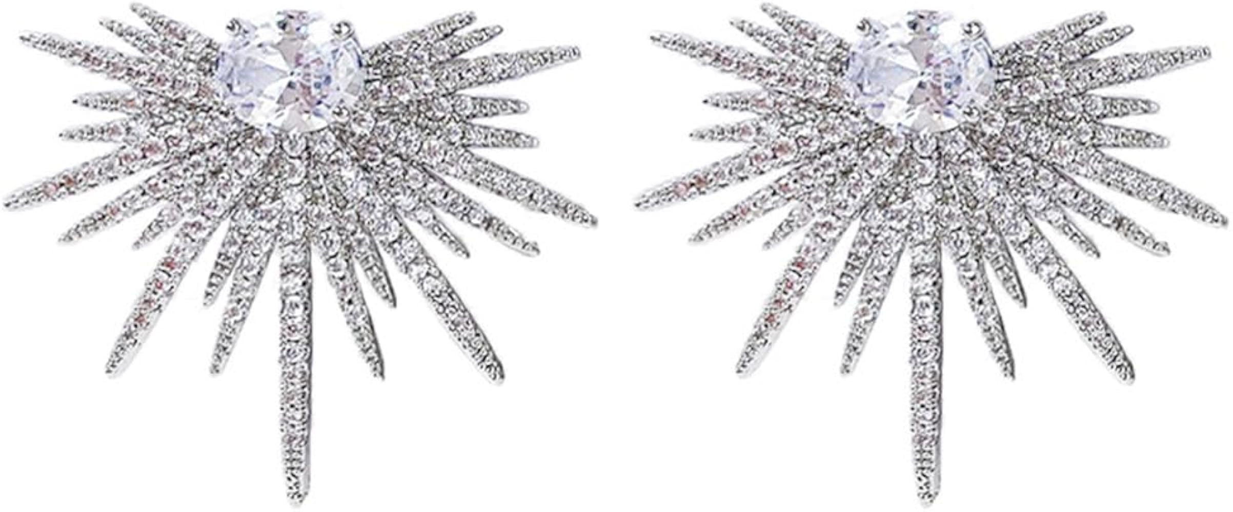 Rhinestone Silver Statement Earrings, Star Stud Earrings Fashion Design | Amazon (US)