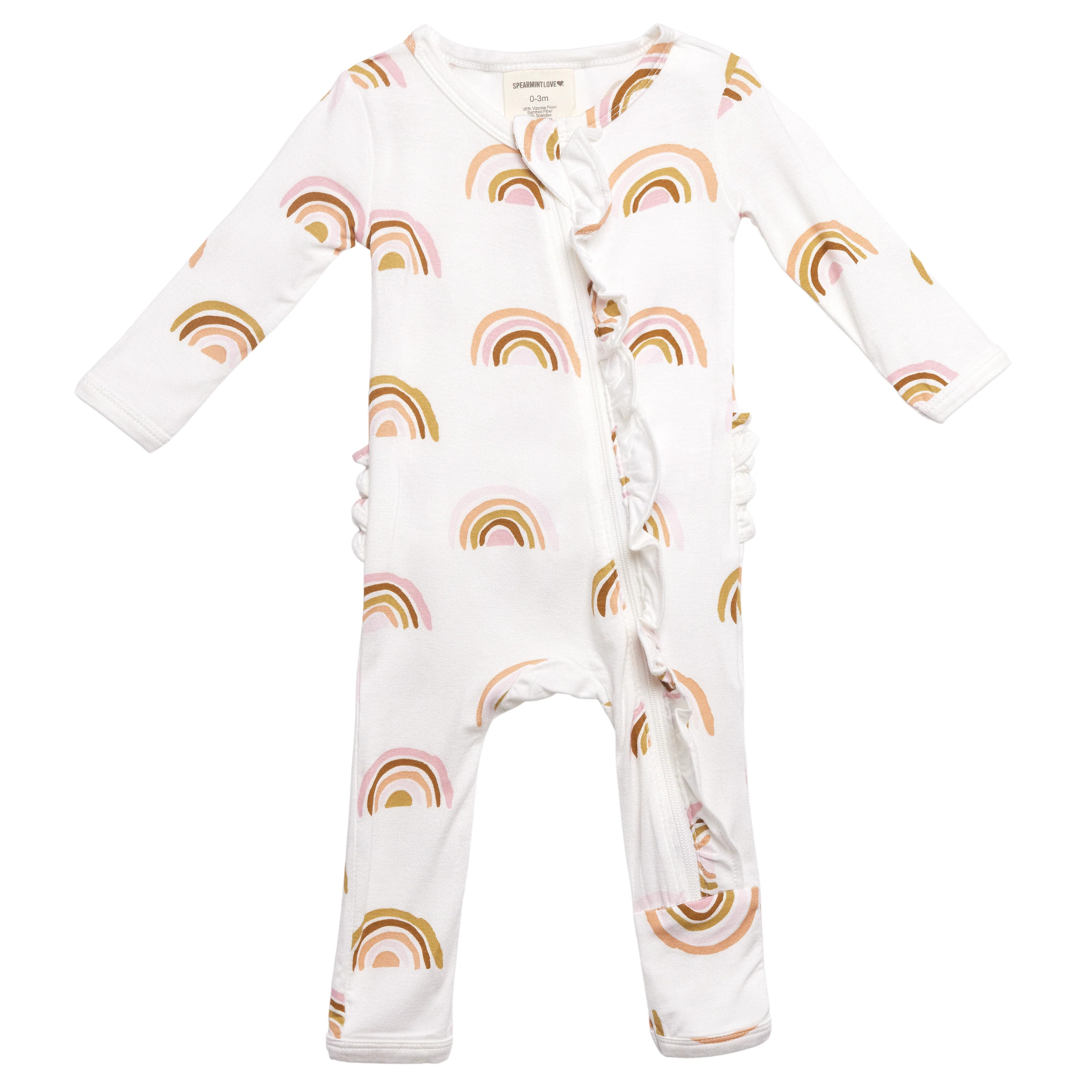 Ruffle Zip Romper, Pink Rainbow | SpearmintLOVE