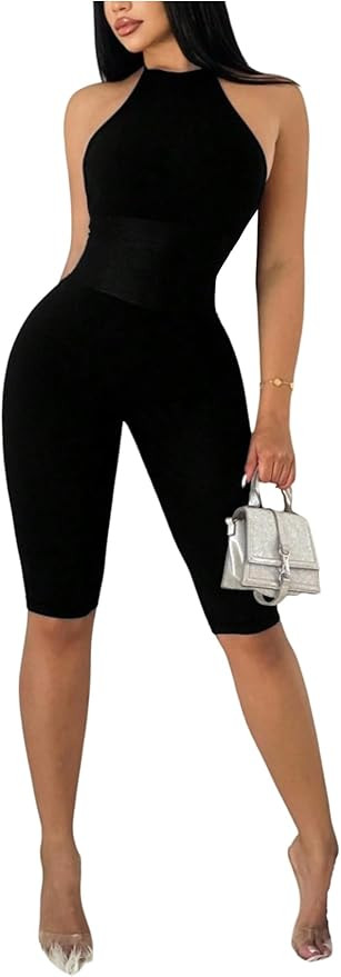 WDIRARA Women's Tie Backless Halter Jumpsuits Tummy Control Date Night Unitard Sexy Rompers | Amazon (US)