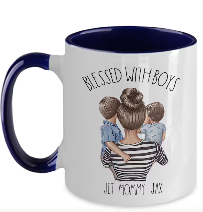 Personalized Watercolor Mom Blessed With Boys Mug Mom of - Etsy | Etsy (US)