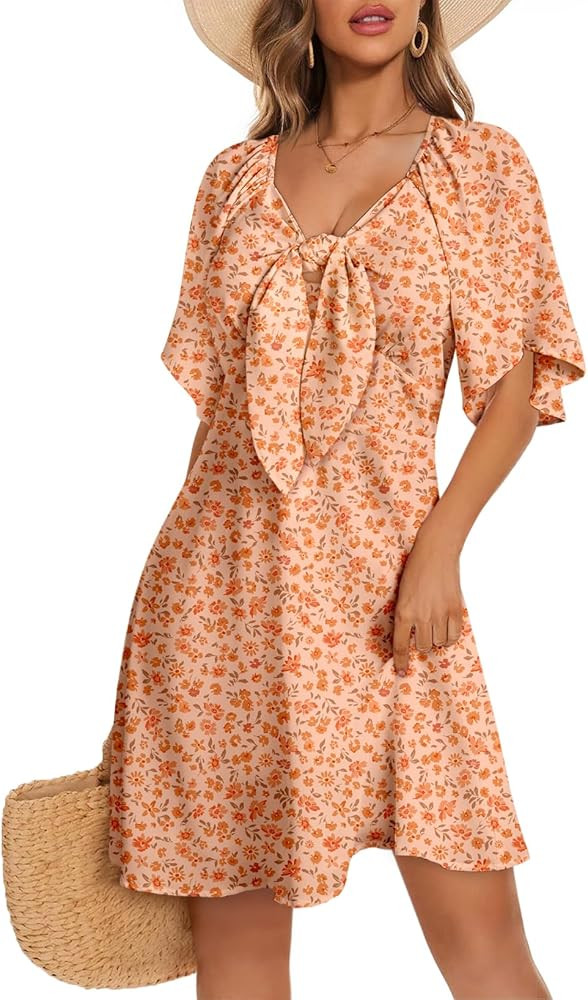Dokotoo Boho Dresses for Women 2026 Deep V Neck Floral Dress for Women Summer Sundresses Mini Dre... | Amazon (US)