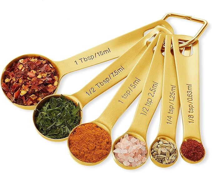 Homestia Gold Measuring Spoons Set of 6 Nesting 304 Stainless Steel Kitchen Measuring Tools with ... | Amazon (CA)