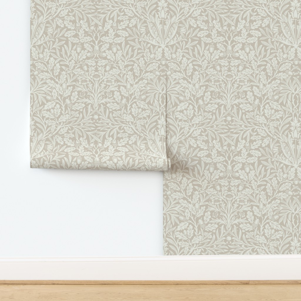 ACORN IN DOVE AND LINEN (Arts & Crafts Neutrals) - WILLIAM MORRIS Wallpaper bysalvagescapes | Spoonflower