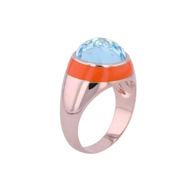 Fathom Enamel Ring with Sky Blue Topaz in Rose Gold | Adore Adorn