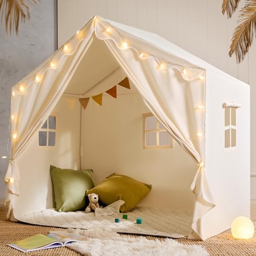 Tiny Land Kids Tent with Mat and Star Lights, Indoor Playhouse for Toddlers, 57"x36"x52" Large Reading Nook for Girls & Boys, Modern Bed Canopy for Kids Room, Teepe Tent | Amazon (US)