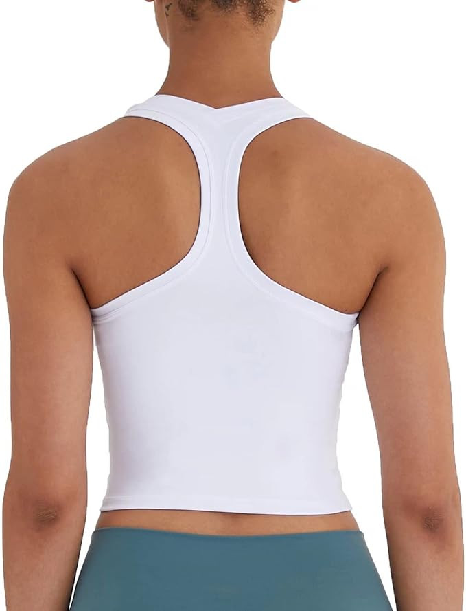 Women's Cropped Racerback Tank Tops Running Workout Tops Active Yoga Tops | Amazon (US)