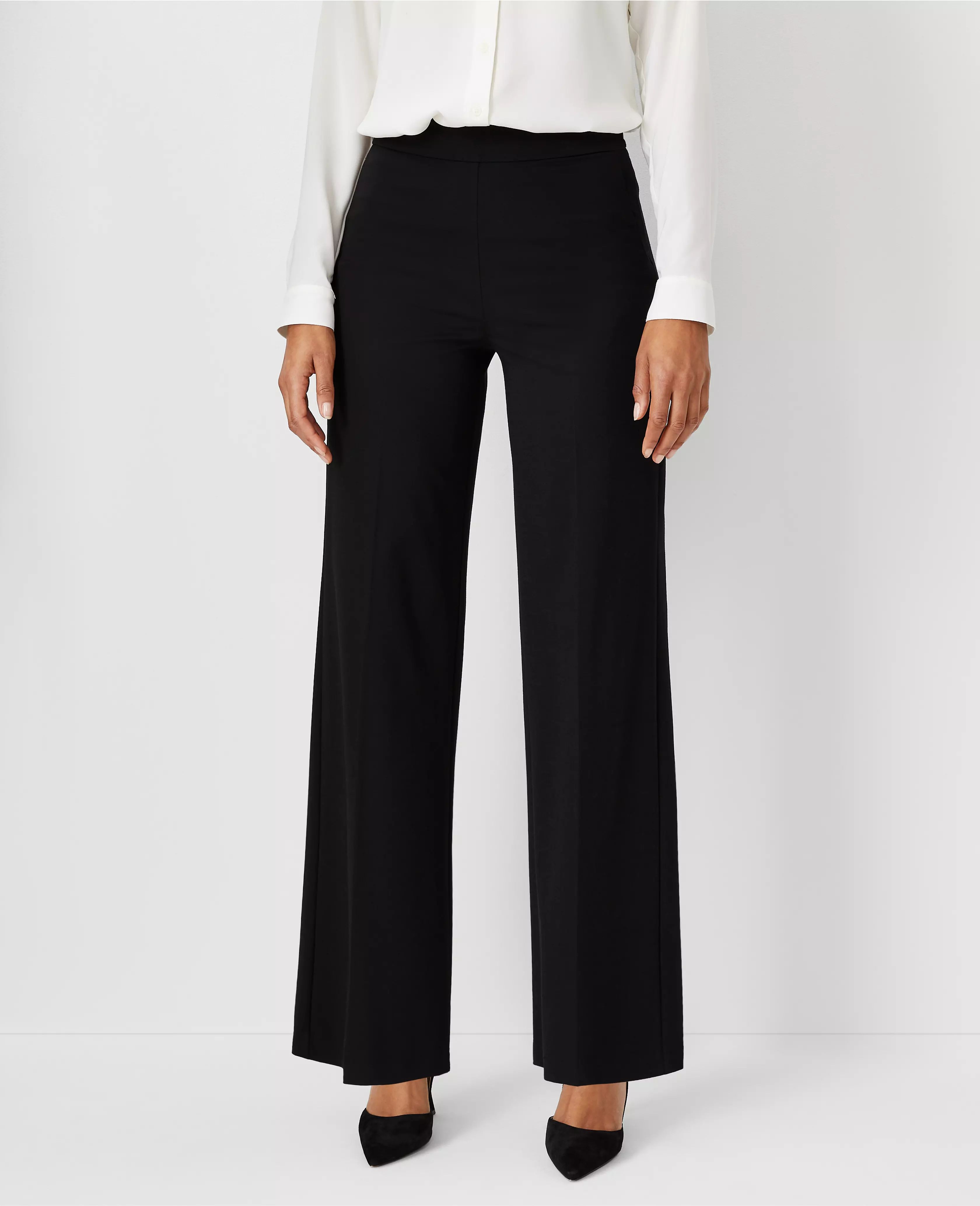 The Petite Side Zip Wide Leg Pant in Knit | Ann Taylor (US)