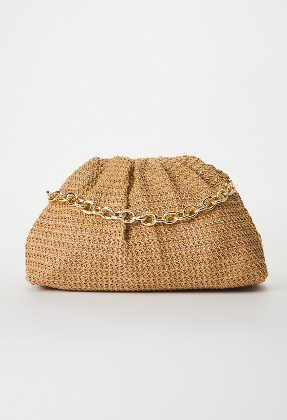 Raffia Ruched Clutch With Chain | JustFab