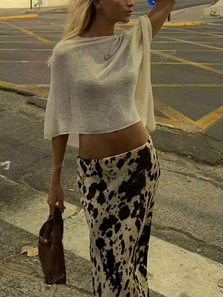 Women's Sexy Batwing Sleeve Knit Crop Top, Beach Style | SHEIN