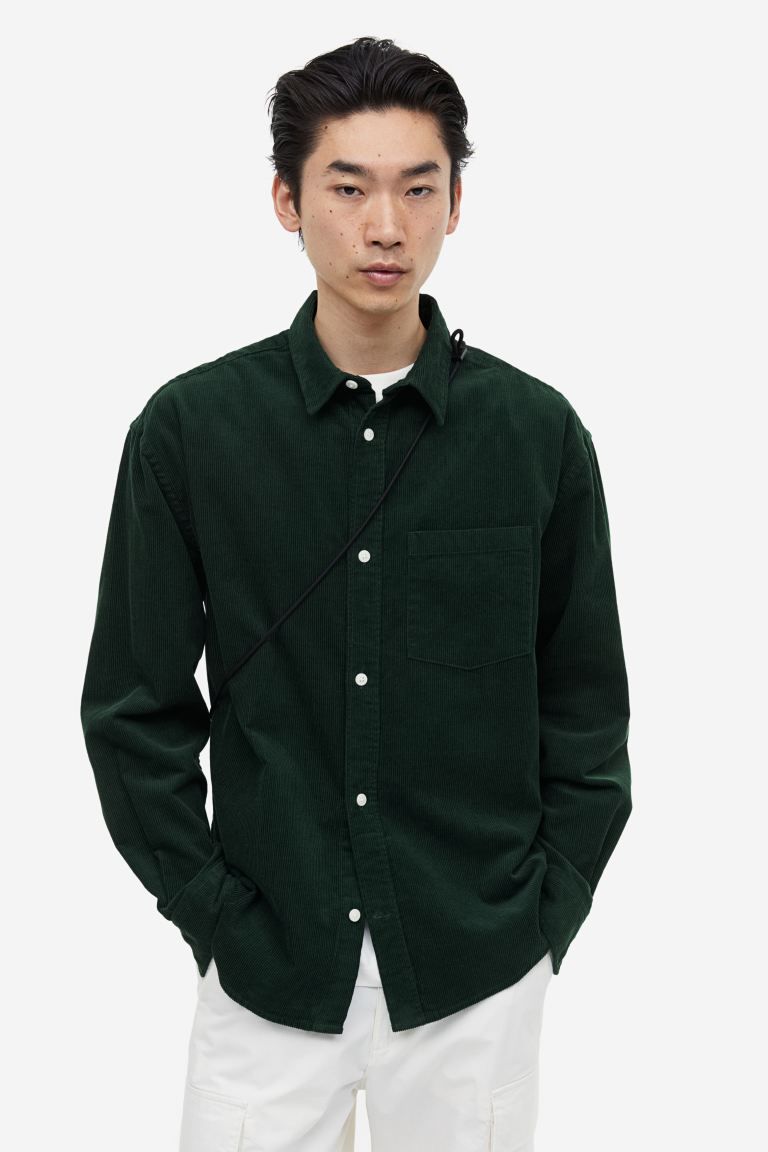 Relaxed Fit Corduroy Shirt - Dark green - Men | H&M US | H&M (US + CA)