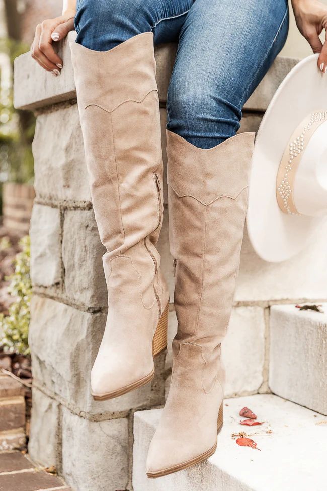 Vicky Beige Tall Western Boots, 6 - Pink Lily | Pink Lily