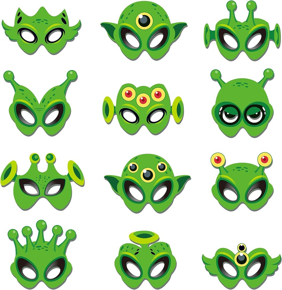 12 PCS Paper Green Alien Eye Masks Alien Masks Party Favors UFO Theme Costumes Party Supplies UFO... | Amazon (US)