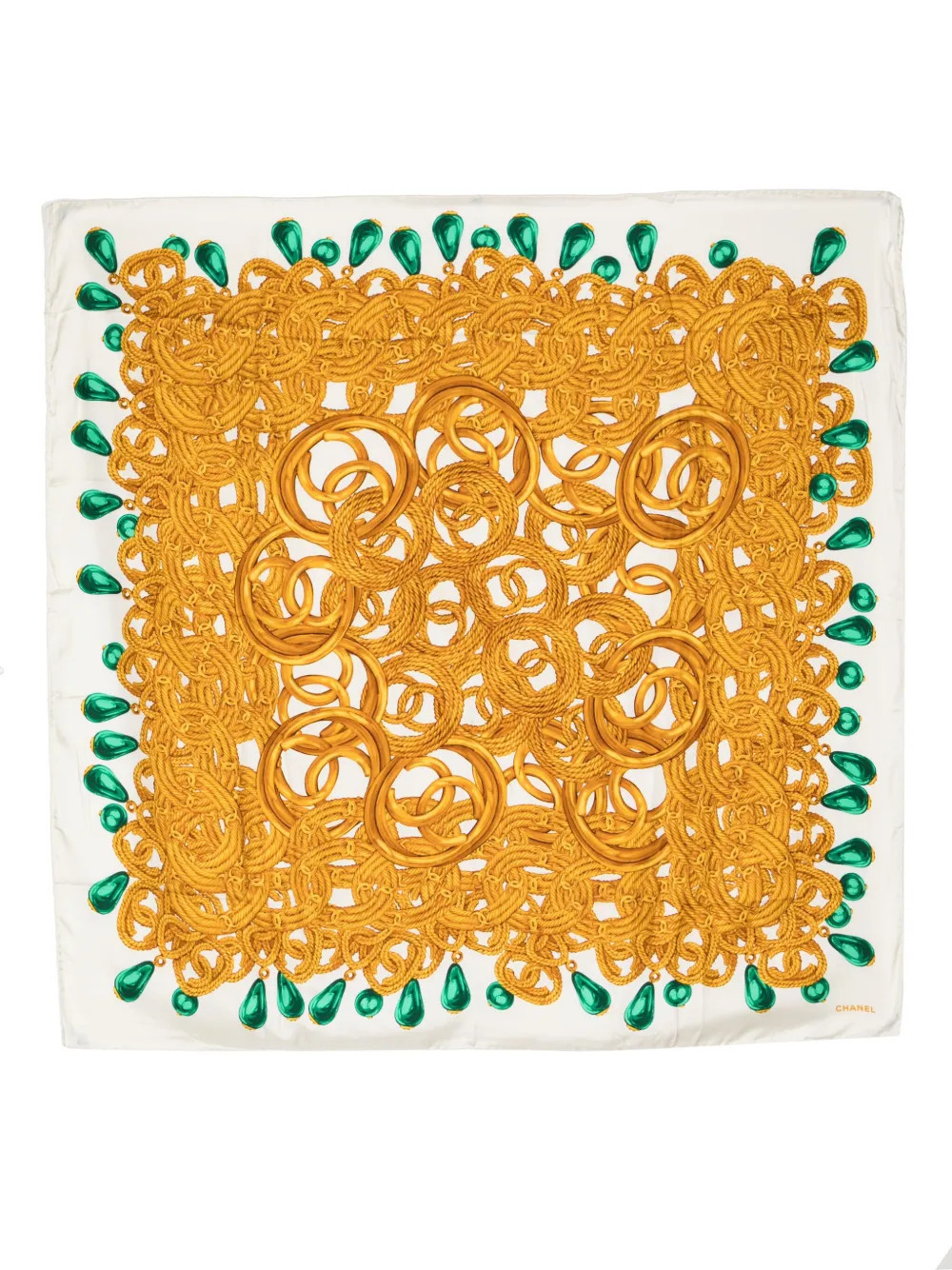 CHANEL Pre-Owned logo print jewellery silk scarf - White | Farfetch Global