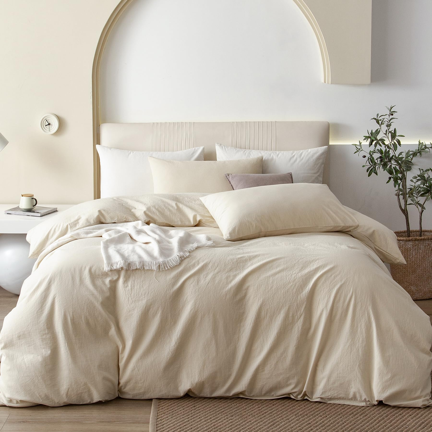 JIYUAN 100% Washed Cotton Duvet Cover Set Comfy Simple Style Soft Breathable Textured Durable Lin... | Amazon (US)