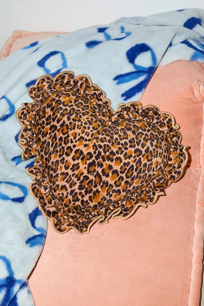 Leopard Ruffle Heart Throw Pillow | Urban Outfitters (US and RoW)
