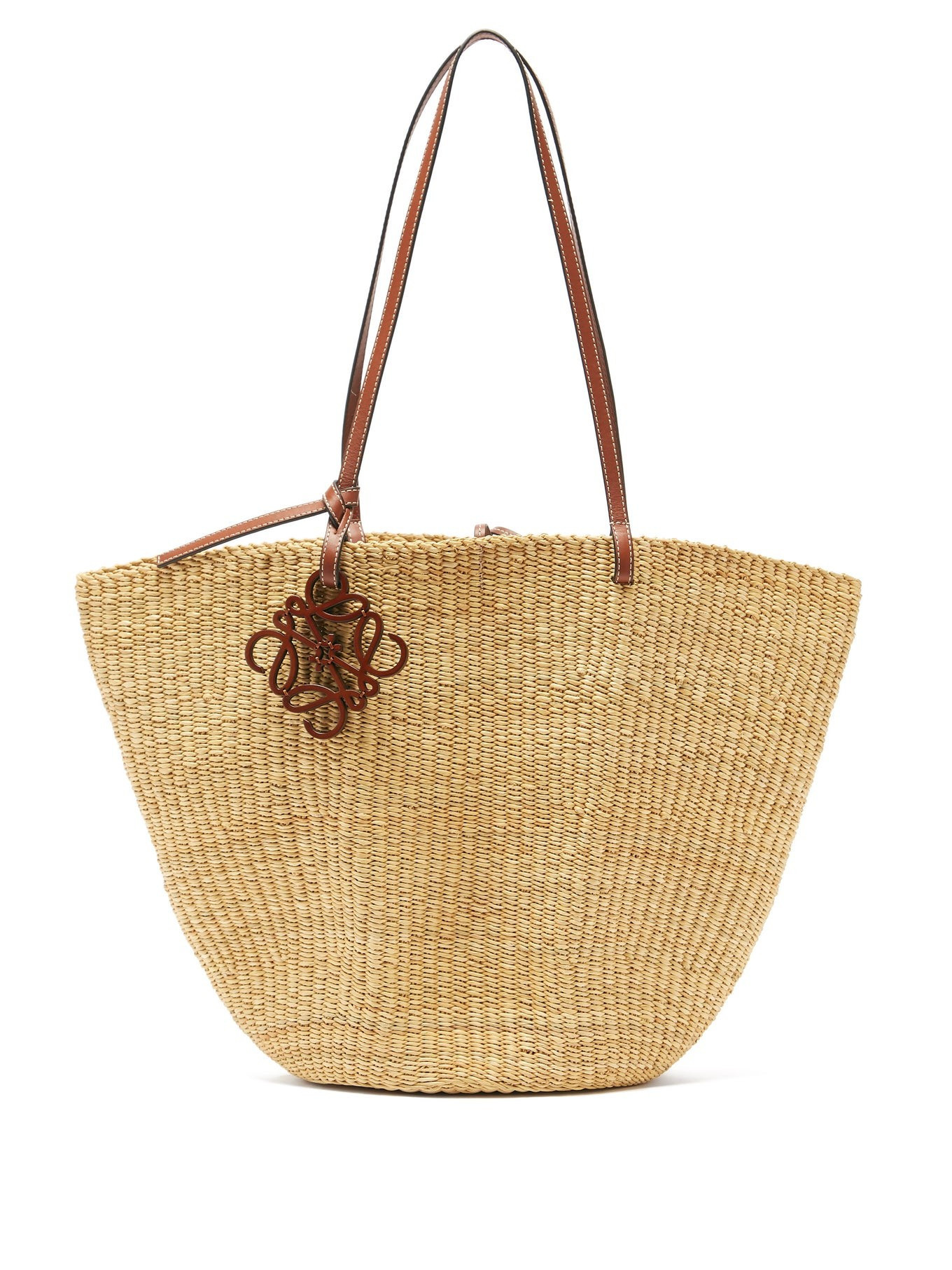 Shell large leather and raffia basket bag | Loewe | Matches (US)
