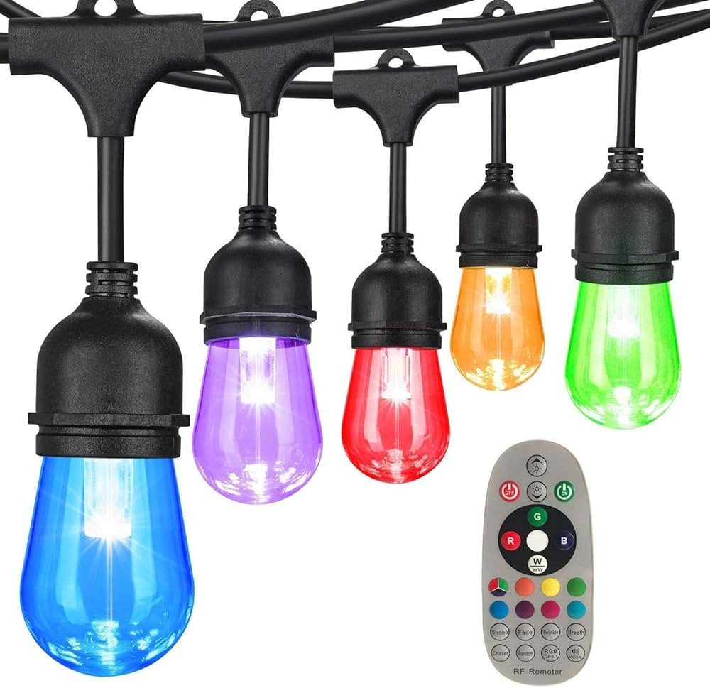 48FT Color Changing Outdoor String Lights, Commercial Grade with Music Sync Remote and 15 Shatter... | Amazon (US)