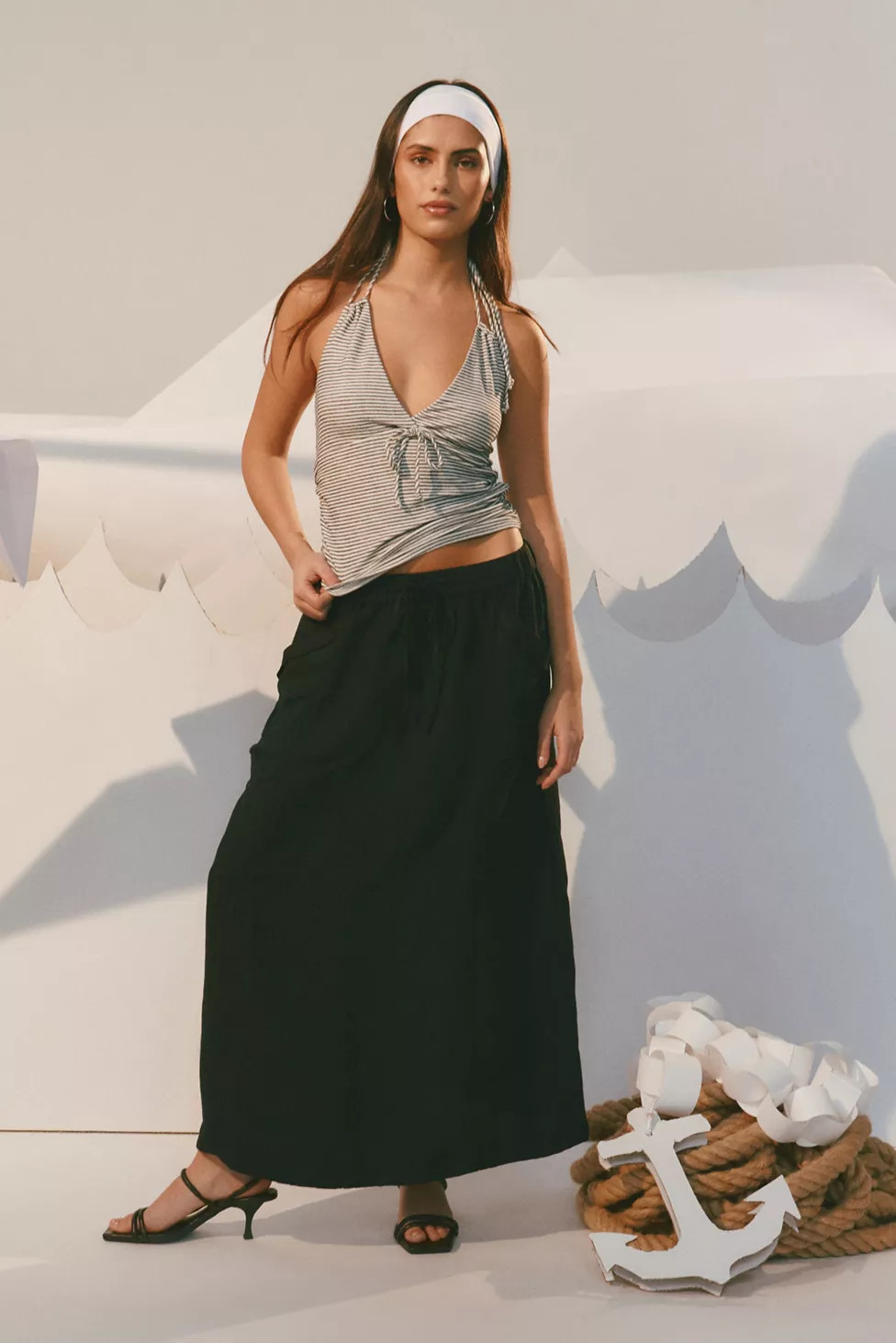 Urban Renewal Remnants Striped Side Ruched Halter Top | Urban Outfitters (US and RoW)