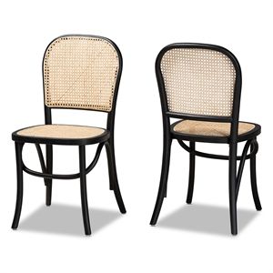 Baxton Studio Cambree Brown and Black Wood 2-Piece Cane Dining Chair Set | Cymax