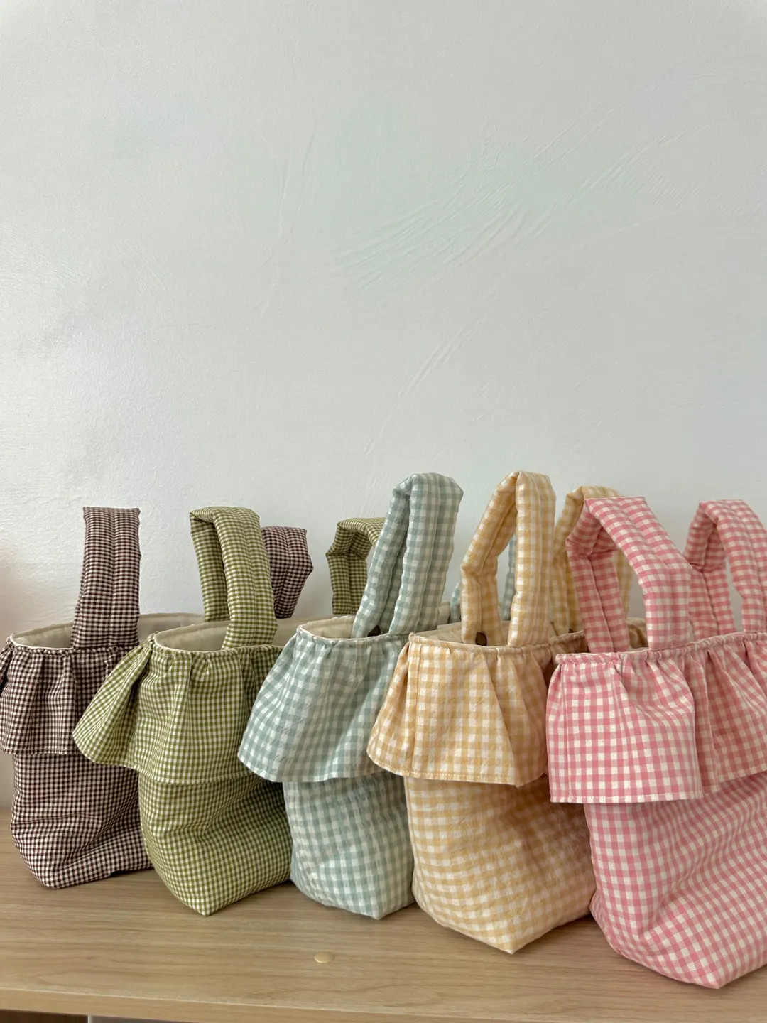 Ruffle Stroller Bag, Light Pink Gingham Check, Handmade Snap-On Cotton Diaper Stroller Basket - P... | Etsy (US)